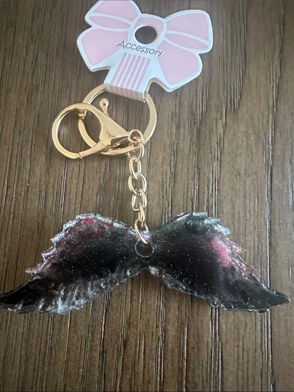 Angel Wing Keychain - Shimmering Pink & Green